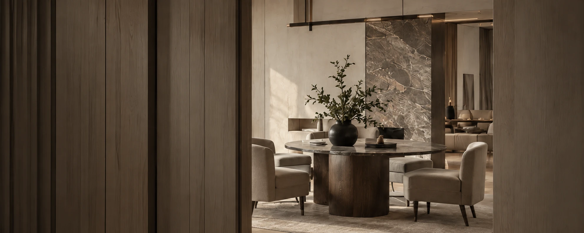Composition de mobilier aux tons naturels