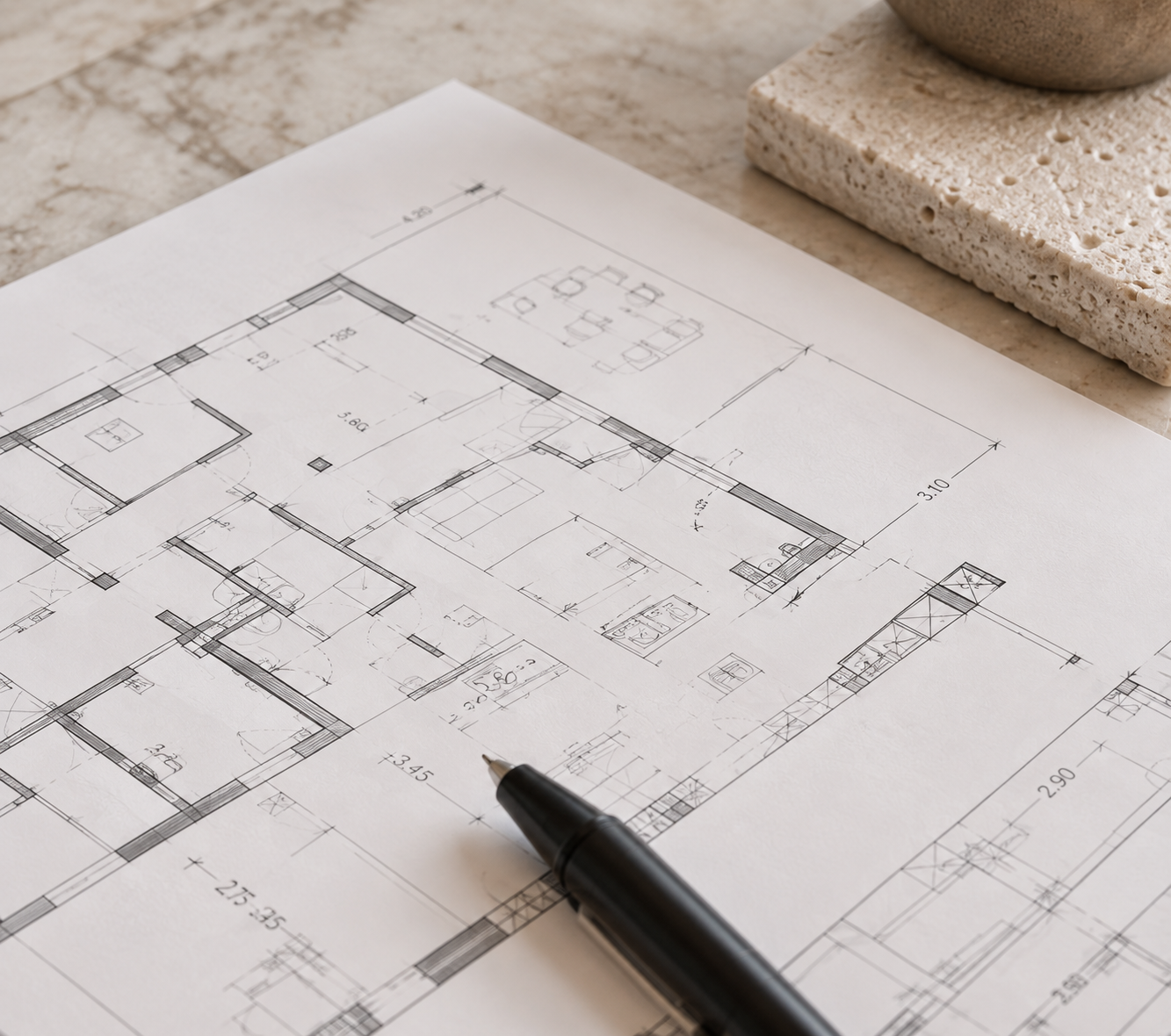 Plan d’aménagement et stylo noir Plan d’aménagement et stylo noir